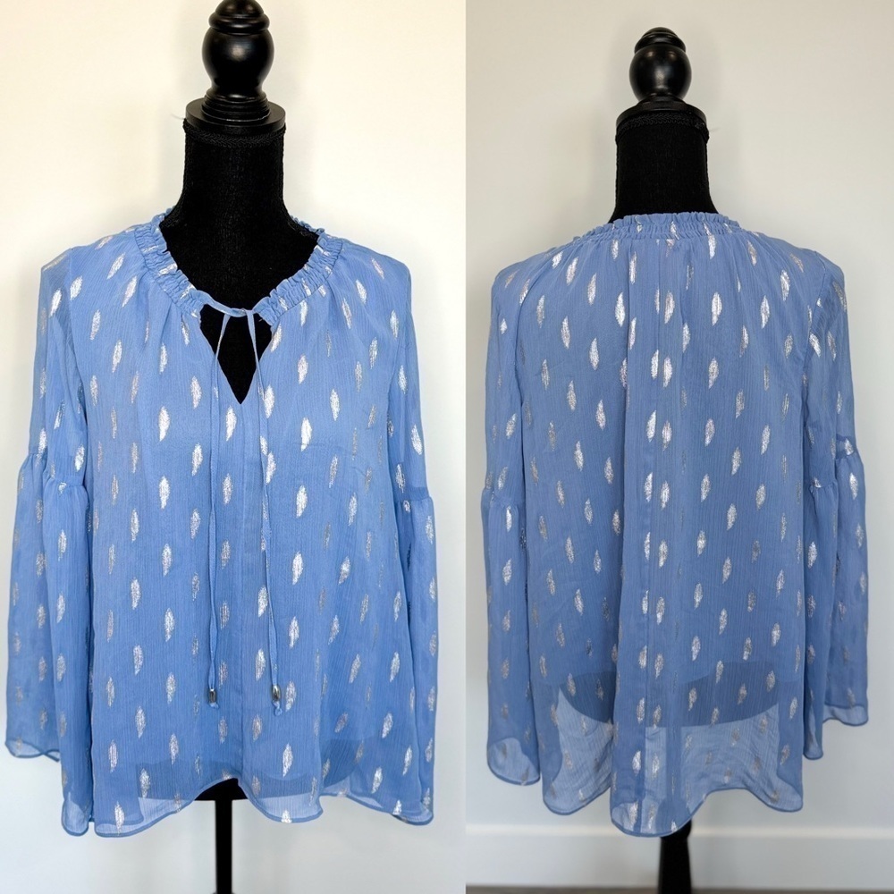 Jennifer Lopez Blue and Silver Sheer Overlay Blouse (Small)